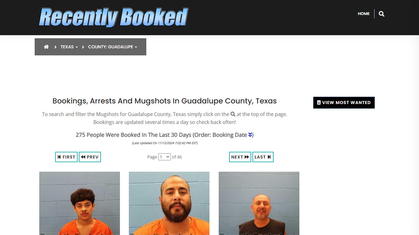 Bookings, Arrests and Mugshots in Guadalupe County, Texas - Recently Booked